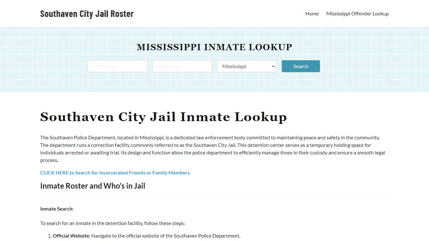 Southaven Police Department & City Jail, MS Inmate Roster, Arrests ...