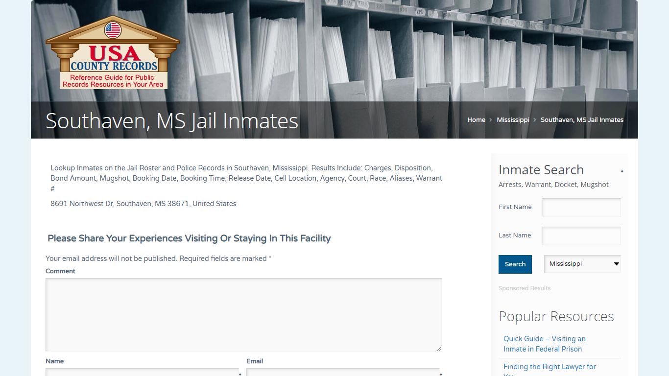 Southaven, MS Jail Inmates | Name Search - USA County Records
